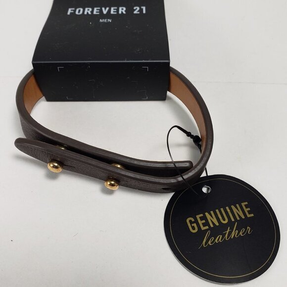 2/$30 Men's Brown Genuine Leather Bracelet – Adjustable Cuff w/ Gold Stud Detail - Picture 3 of 8